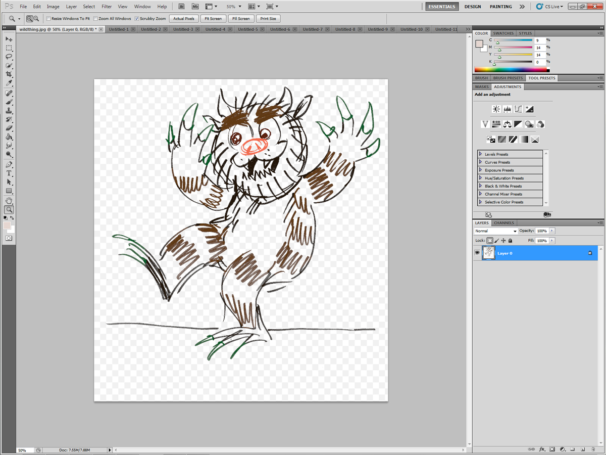 11) You can now color freely on your lineart layer without altering any of the transparent parts.