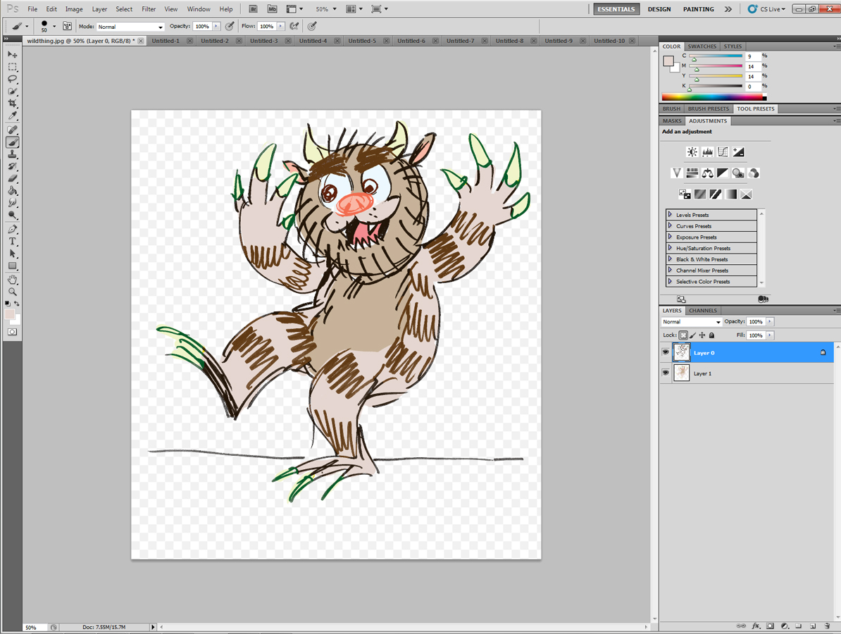 12) Create a new layer beneath your lineart to color.